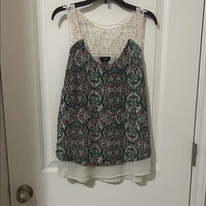 Stoosh Teal, Burgundy & Cream Crochet Yoke Paisley Camisole